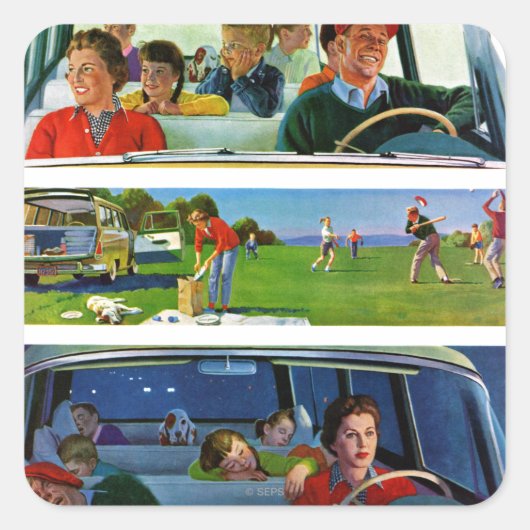 ピクニック前、ピクニック中、ピクニック後 スクエアシール (正面)