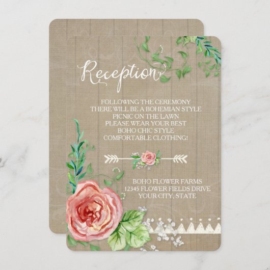 ピクニック披露宴BOHOバビーズブレスバラバーンウッド 招待状 (正面/裏面)