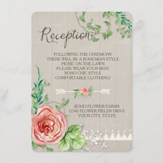 ピクニック披露宴BOHO赤ちゃんの息のバラ木製 エンクロージャーカード (正面)