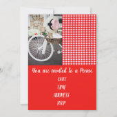 ピクニック昼食のかわいいフランス人のスタイルのギンガムのパーティー 招待状 (正面)