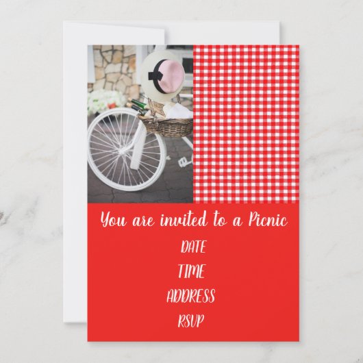 ピクニック昼食のかわいいフランス人のスタイルのギンガムのパーティー 招待状 (正面)