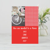 ピクニック昼食のかわいいフランス人のスタイルのギンガムのパーティー 招待状 (スタンド正面)