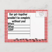 ピクニック時間だ！赤い市松模様にテーブルクロス（アリ付き） インビテーションポストカード (裏面)