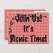 ピクニック時間だ!赤い市松模様にテーブルクロス(アリ付き) インビテーションポストカード (正面/裏面)