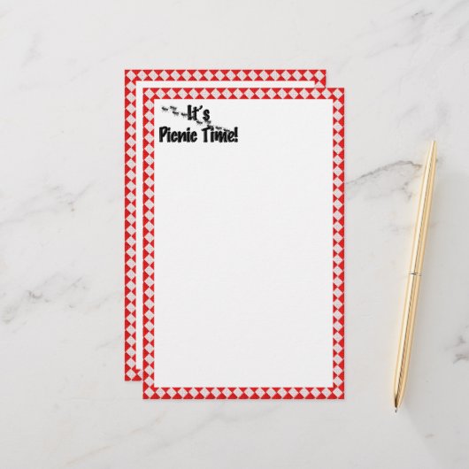 ピクニック時間だ！赤い市松模様にテーブルクロス（アリ付き） 便箋 (正面/裏面インサイチュ)