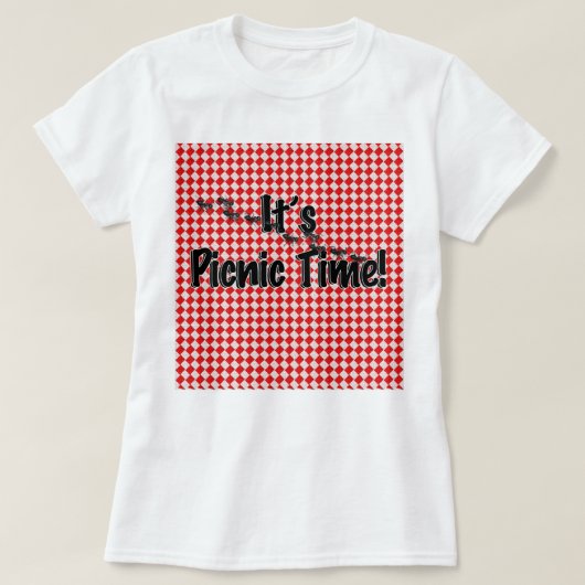 ピクニック時間だ!赤い市松模様にテーブルクロス(アリ付き) Tシャツ (デザイン正面)