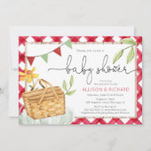 ピクニック用ベビーシャワー公園でのピクニック用赤いギンガム 招待状 (正面)