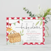 ピクニック用ベビーシャワー公園でのピクニック用赤いギンガム 招待状 (スタンド正面)