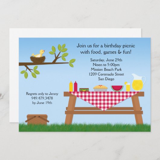 ピクニック誕生日のパーティの招待状 招待状 (正面/裏面)
