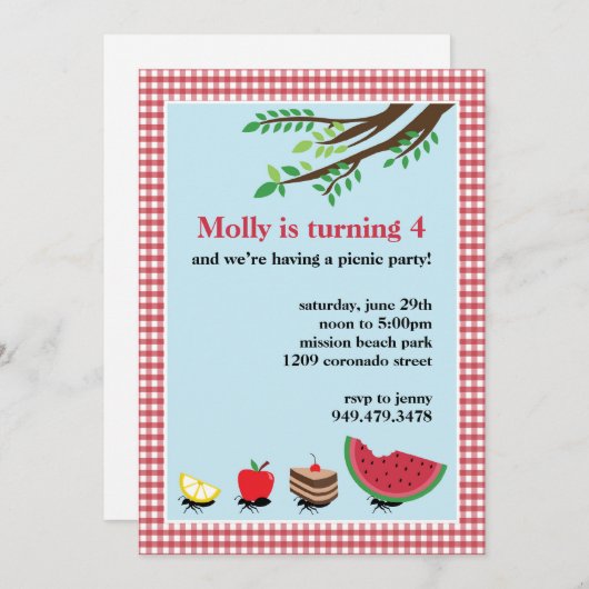 ピクニック誕生日のパーティの招待状 招待状 (正面/裏面)