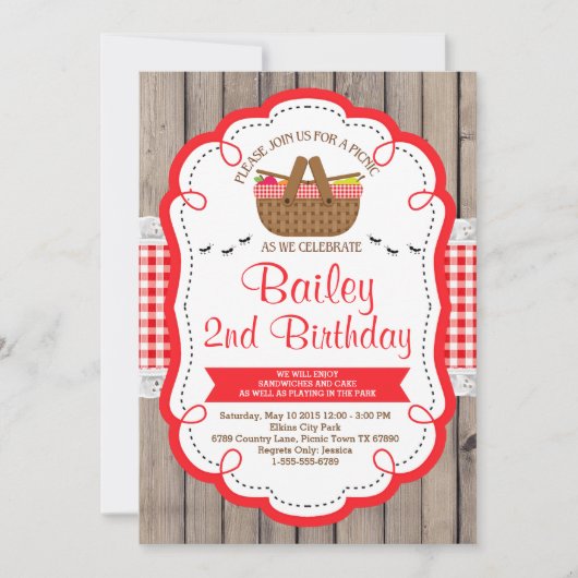 ピクニック誕生日パーティーの招待-パークパーティー 招待状 (正面)
