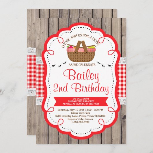 ピクニック誕生日パーティーの招待-パークパーティー 招待状 (正面/裏面)