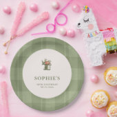 ピクニック サマー グリーン チェック フローラル 誕生日 ペーパープレート (パーティー)