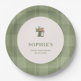 ピクニック サマー グリーン チェック フローラル 誕生日 ペーパープレート