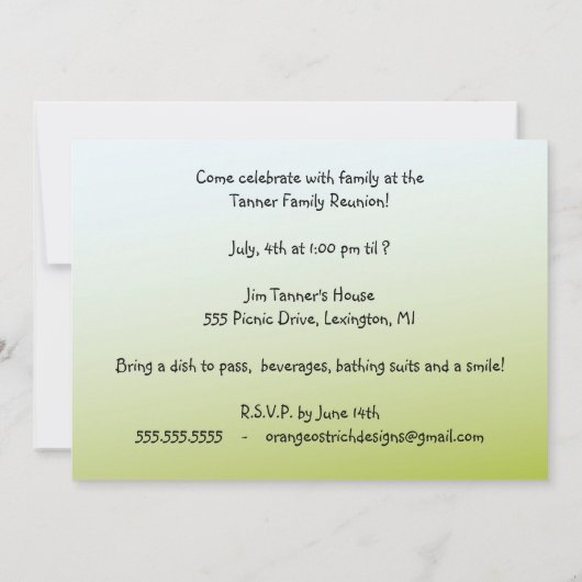 ピクニック、パーティーまたは家族会の招待状 招待状 (裏面)