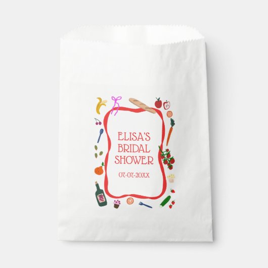 ピクニッモダンクかわいい手描きカスタムブライダルシャワー フェイバーバッグ (正面)