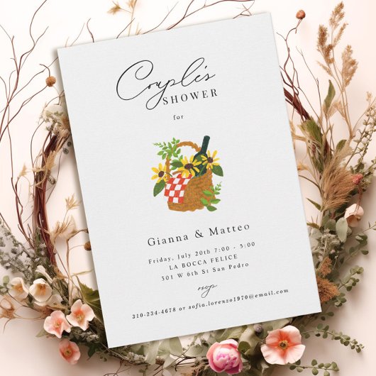 ピクニ図解入りの、写真付きのックバスケットカップルのシャワー 招待状