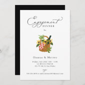 ピクニ図解入りの、写真付きのックバスケット婚約ディナーパーティー 招待状 (正面/裏面)