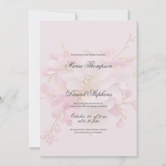 ピクラシックッエレガントク白金ゴールド結婚フローラ 招待状 (正面)