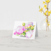 ピクラシックックエレガントピンクの白い牡丹フローラ水色 カード (黄色い花)