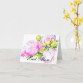ピクラシックックエレガントピンクの白い牡丹フローラ水色 カード (黄色い花)