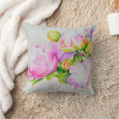 ピクラシックックエレガントピンクの白い牡丹フローラ水色 クッション (ブランケット)