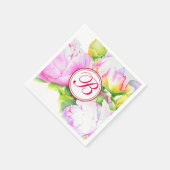 ピクラシックックエレガントピンクの白い牡丹フローラ水色 スタンダードカクテルナプキン (角)