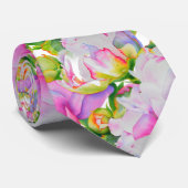 ピクラシックックエレガントピンクの白い牡丹フローラ水色 ネクタイ (ロール)