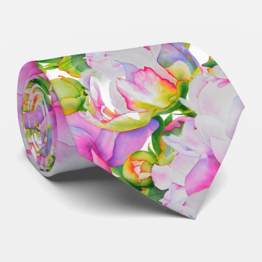 ピクラシックックエレガントピンクの白い牡丹フローラ水色 ネクタイ (ロール)