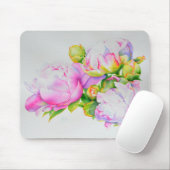ピクラシックックエレガントピンクの白い牡丹フローラ水色 マウスパッド (マウス)