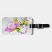 ピクラシックックエレガントピンクの白い牡丹フローラ水色 ラゲッジタグ (正面横)