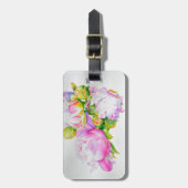 ピクラシックックエレガントピンクの白い牡丹フローラ水色 ラゲッジタグ (正面縦)