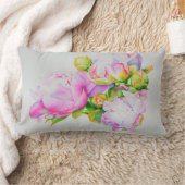 ピクラシックックエレガントピンクの白い牡丹フローラ水色 ランバークッション (ブランケット)