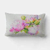 ピクラシックックエレガントピンクの白い牡丹フローラ水色 ランバークッション (裏面)