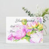 ピクラシックックエレガントピンクの白い牡丹フローラ水色 招待状 (スタンド正面)