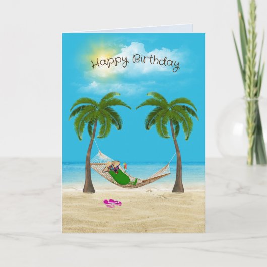 ピクルインハンモックオンビーチ誕生日 カード (正面)