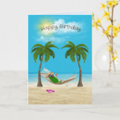 ピクルインハンモックオンビーチ誕生日 カード (黄色い花)