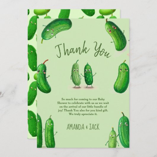 ピクルキュウリーグリーンベビーお洒落シャワー サンキューカード (正面/裏面)
