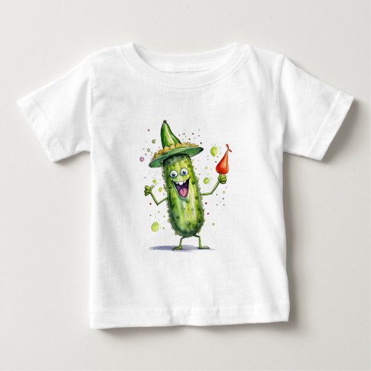 ピクルキュウリ着誕生日帽子 ベビーTシャツ (正面)