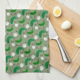 ピクルスおもしろいガーキンス&ピクルス玉ねぎパターン キッチンタオル