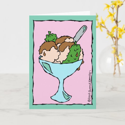 ピクルスとアイスクリームの妊娠おめでとう カード (黄色い花)