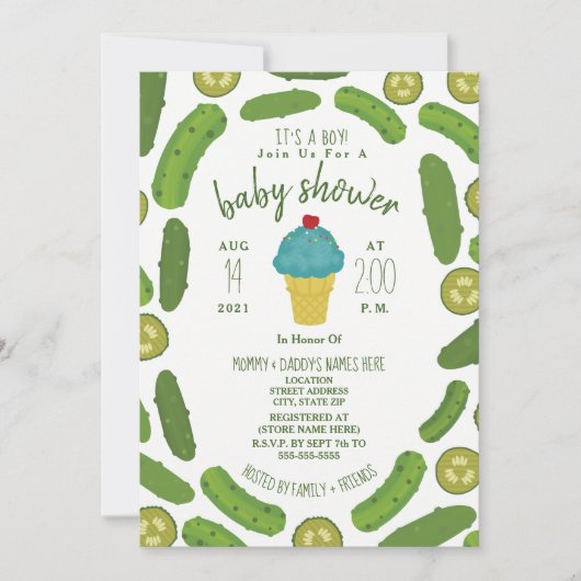 ピクルスとアイスクリームボーイ赤ちゃんシャワー 招待状 (正面)