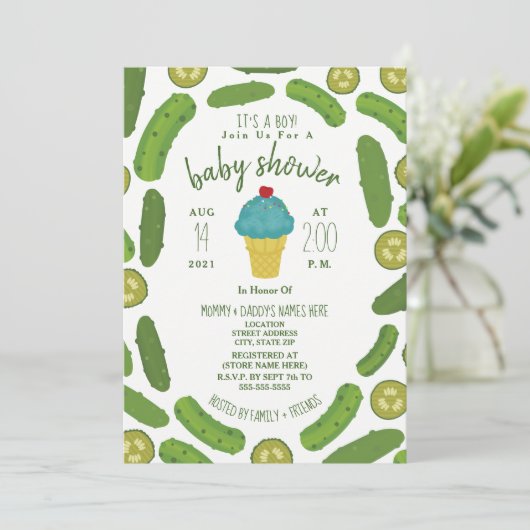 ピクルスとアイスクリームボーイ赤ちゃんシャワー 招待状 (スタンド正面)