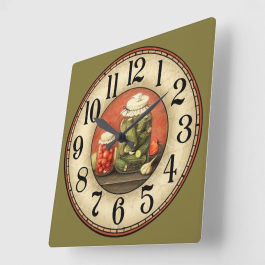ピクルスとジャース スクエア壁時計 (傾斜)