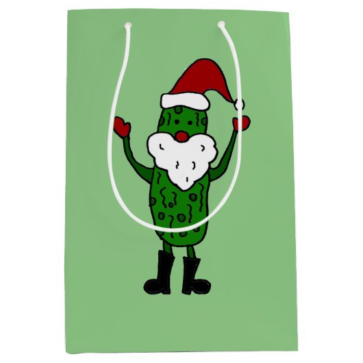 ピクルスのサンタクロースのおもしろいなギフトバッグ ミディアムペーパーバッグ (正面)
