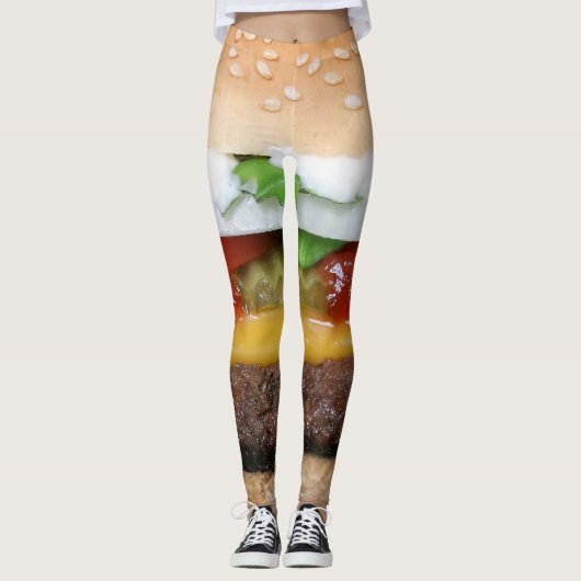 ピクルスの写真が付いているおいしいチーズバーガー レギンス (正面)