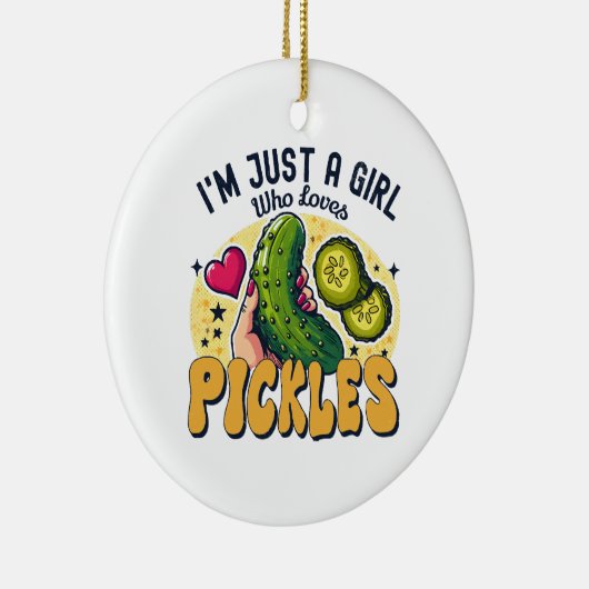 ピクルスを愛する女の子 – おもしろいビーガン セラミックオーナメント (右)