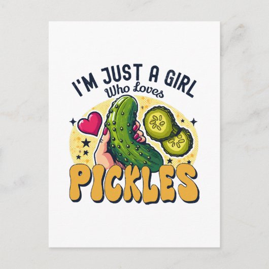 ピクルスを愛する女の子 – おもしろいビーガン ポストカード (正面)