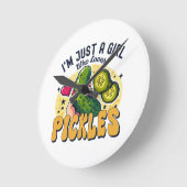 ピクルスを愛する女の子 – おもしろいビーガン ラウンド壁時計 (傾斜)