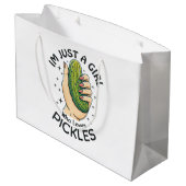 ピクルスを愛する女の子 – おもしろいビーガン ラージペーパーバッグ (裏面アングル)